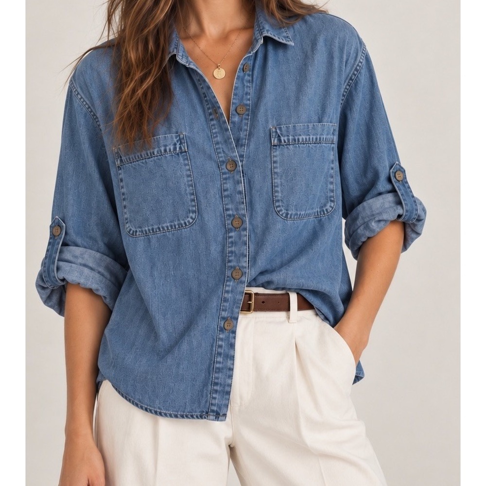 Anthropologie Cloth & Stone Tencel Chambray Shirt Petite M